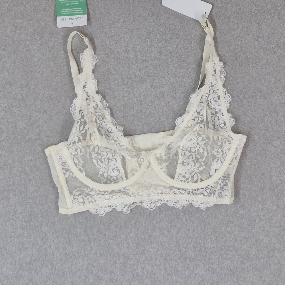 Leonisa Women Bra 38B Ivory Floral Balconette Underwired Lace Strap NWT